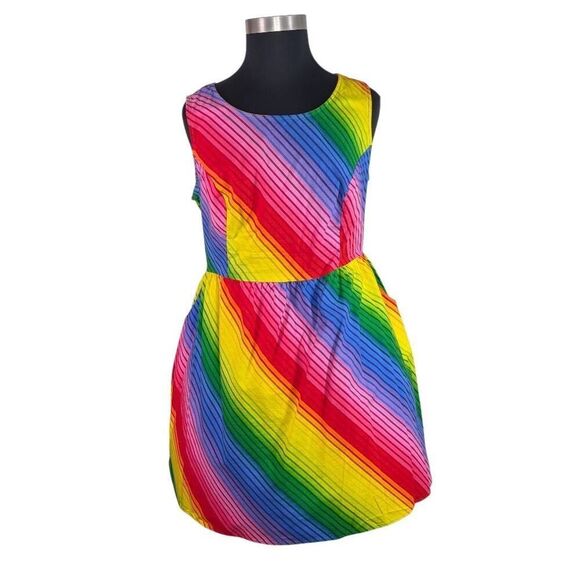 Retrolicious 3X Rainbow Fit & Flare Dress Pride Pockets Pin Up Retro ModCloth - Picture 3 of 6